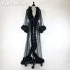 Nieuwe stijl Sexy Vrouwen Bont Nachtkleding Robe de Mariée Sheer Nachthemd Lange Mouw Lange Robe Spa Kostuum Sexy Jurk met Riem