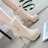 Hot koop-maat 34 tot 42 43 beige roze witte bruid trouwschoenen dikke hakken enkel booties luxe designer vrouwen laarzen komen met doos