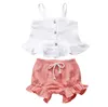 Clothing Sets Girls Suspender Tops Shorts 2pcs Sets Summer Princess Dress Baby Clothes Ruffle Children Outfits Cotton Toddler Suits ALSK416
