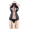 3XL/5XL Plus Size Lingerie Sex Costumes Women Black Leather Erotic Lingerie Sexy Underwear Porn Teddy Babydoll Erotic Dress