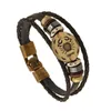 12 Constell Leather Armband Bronze Coin Horoscope Sign Multilayer Wrap Armband Wommen Mens Bangle Cuff Hip Hop smycken Punk