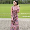 Asia Tibetan Gown Ethnic clothing women long Robe traditional Tibet Costume Elegent Lady silk blend summer dress