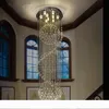 Moderne Crystal Kroonluchter Moderne LED Spiraal Sfeer Regendaling K9 Plafondlamp Fixture voor Trap Trap Lamp Woonkamer Hotel Hallway