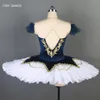 스테이지 착용 해군 블루 벨벳 Bodice Pleated Tulle Pancake Tutu Professional Girls Bll079를위한 전문 발레 댄스 의상