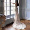 Luxe cristal perlé dentelle sirène robe de mariée à manches longues pure col en v bouton dos nu 2020 robes de mariée vestidos de novia