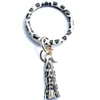 Женщины с кисточкой Браслеты PU кожаные обертывающие ключ кольцо леопарда лилия печати брелок брелок браслет подсолнечник круг браслет