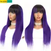 Violet Ombre Perruque de Cheveux Humains Avec Front Bang Pour Les Femmes Noires Longue Ligne Droite Raw Indian Remy Glueless Dentelle Perruques Pas Cher Fabriqué À La Machine Perruque Colorée