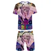 Tracksuits Masculinos Vaporwave 3D Impresso Dois Pedaço Conjunto de Moda Verão Manga Curta T-shirts + Shorts de praia 2021 Casual Streetwear Roupas