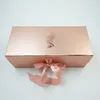 Custom Rose Gold Cardboard Flat Folding Hair Extension Paper Packaging Gift Box With Ribbon