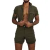 2020 calças de algodão Jumpsuit Mens Macacões Casual lapela manga curta macacãozinho cor sólida geral Único Breasted Romper curtas