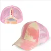 Tie-Dye Ponytail Ball Caps Messy Bullar Kepsar Flickor Baseball Kepsar Hattar Tvättade Bomull Unisex Sunshade Visor Hat Utomhus Snapbacks Kepsar BC7575