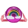 Söta barnflickor tecknad regnbåge print purses toddler läder glänsande dragkedja plånbok väska