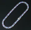 14K White Gold Plated 10mm Square Cut Blue &Purple Ruby Diamond Tennis Chain Necklace CZ Gemstone Diamond Hip Hop Jewelry275g