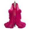 Kvinnor Wraps Sleepwear Custom Made V Neck l￥nga ￤rmar Kvinnor Badrock Sheer Nightgown Sweep Train Plus Size Prom Bridesmaid sjal