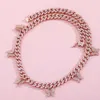 Nouveau Rose Plaqué Or 18 Carats 8mm Bling Zircon Cubique Papillon Lien Cubain Chaîne Collier Ras Du Cou Bracelet Bijoux Hip Hop Bijoux Cadeaux pour Femmes