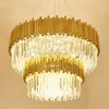 Modern crystal ceiling chandelier lighting 2 layers Ellipse gold LED chandeliers Luxury decoration lighting fixtures for home restaurant