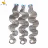 200Gram Skin Weft Hair Extensions Tape Humanhair 확장 레미 큐티클 정렬 회색 바디 웨이브