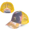 Berretto da baseball a coda di cavallo tie-dyeing Cappelli da chignon disordinati Cappelli da camionista Pony Cappellini da visiera unisex Cappello da papà Maglia estiva Snapback all'aperto