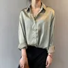 2020 mode Taste Up Satin Seide Bluse Shirt Frauen Vintage Weiß Langarm Shirts Tops Damen Elegante Koreanische Büro Hemd