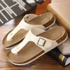 Couleurs mélangées Buckle Cork Sandalias Femme Slip On Casual Flipflop Cork Gladiator Sandals Femmes Pantoufles Plates Amoureux Cadeau Chaussures Chaussures O3Dk #