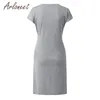 Arloneet Clothes Women Maternity Dress Lace Up Solid Sirow Sleeve Feeding Dress Summer Lady Regidancy Casual Closed2958