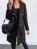 Damen-Wollmischungen, Wintermäntel und Jacken, Damen-Zweireiher, langer Mantel, koreanischer eleganter Vintage-Stil, weiblich, Übergröße, warmer schwarzer Blazer, Jac