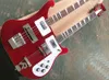 Usine en gros métallisé rouge 4 + 12 cordes double manche Ricken guitare électrique avec pickguard blanc, touche en palissandre, peut être personnalisé