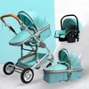 Luxe 3 in 1 kinderwagen Draagbare Hoge Landschap Gouden Zwarte Kinderwagen Vouwen Multifunctionele Pasgeboren Infant Stroller1