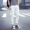 Men's Jeans Men's Wholesale 2023 Fashion Knee Hole Autumn White Feet Ankle Length Korean Slim Pencil Pants