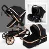 Multifunktionell 3 i 1 barnvagn High Landscape Barnvagn Vikvagn Guld Baby Newborn1