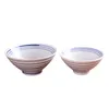 4.8" 5.7" High Footed Conical Bowl Retro Blue Striped Handmade White Japanese Porcelain Dinnerware for Rice Miso Soup Noodle