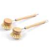 Natural Wooden Long Handle Pan Pot Brush Dish Bowl Washing Cleaning Brush & Replacement Brush Heads Household Kitchen Cleaning Tools