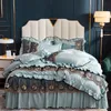 Set di biancheria da letto di lusso in raso di seta jacquard / cotone Copripiumino in pizzo Biancheria da letto Set di lenzuola Federe Copriletto Queen King Plus Size