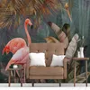 Anpassad 3d Affisch Väggmålning Tropisk växtskog Bananblad Flamingo Foto Väggpapper Heminredning för vardagsrum Sovrum