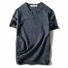 Été Hommes Casual Baggy Manches courtes Slim Muscle Coton Ligne Col V Bouton-Front T-shirt Couleur Solide Tops1