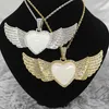 50PcsLot Custom Jewelry Sublimation Heart Shape Angel Wings Necklace With Thick Chain For Promotion Gifts3602861