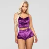 Kobiety Sexy Velvet Pajama Zestawy Damskie Koronki V-Neck Crop Tops Spodenki Bielizna Bielizna Piżamy Zestawy Odzież ciążowa 2 sztuk / zestaw CCA12331 30set