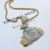 US Money Bag Stack Cash Munten Hanger Kettingen Goud Iced Out Bling Cubic Zirkoon Ketting Mannen Hip Hop Sieraden