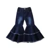 Bambini Ragazze Jeans Bambino Bambino Bambini Bambini Vestiti per ragazze Bell Bottom Hole Strappato Ruffles Flare Denim Jeans Pantaloni Pantaloni