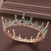 Zielony kryształowy rhinestone tiara i crown de noiva panna młoda okrągła królowa Diandem HEDPIET Wedding Bridal Hair Akcesoria LB Y2251M