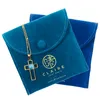 Custom Logo Pochette Bijoux Flap Velvet Velour Drawstring Suede Jewelry pouch Packaging Pouch Insert Card Display With box
