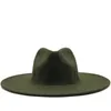 British Style Winter Wool Solid Classic Fedoras Cap Men Women Panama Jazz Hat 9,5 cm bred Brim Big White Elob22