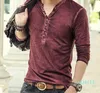 Fashion-HOT Men's T-Shirts Spring Autumn Cotton T Shirt Men Solid Color Tshirt Mandarin Collar Long Sleeve Top Tees