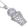 Hip Hop Bling Iced Out Full Rhinestone Basketball Pendant Necklace Stainless Steel Sport Long Necklaces for Mens Jewelry