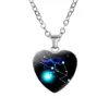 Douze constellations collier verre coeur forme zodiaque pendentifs collier hip hop bijoux