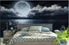 murales personalizzati Foto Sfondi per pareti 3D murale HD stellato seaside luna cielo cielo notturno soggiorno sfondo carte da parati decorazioni per la casa