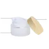 Vaso di vetro smerigliato Bottiglie di crema Vasetti cosmetici rotondi Bottiglia di crema per il viso con tappo a grana di legno 5g-10g-15g-30g-50g-100g SN3163