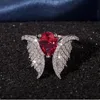 2020 Super Arrival Sparkling Jewelry Sterling Sier Water Drop Pear Cut Ruby Cz Diamond Women Wedding Angle Wings Ring Gift