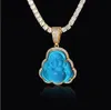 Diamond Boeddha Charm Hanger Ketting Smile Buddha Blue Stone Zirkoon Hanger voor Dames Party Sieraden Verjaardagscadeau