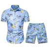 Conjunto de 2 peças de agasalho masculino de verão com estampa floral para viagens de praia roupas havaianas casuais coloridas bermudas camisas estampadas roupas de banho para férias